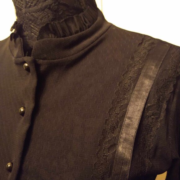 Vintage Lace Blouse w Metal Crosses, Ruffled Collar & Cuffs, Polka Dots OOAK - Picture 6 of 8